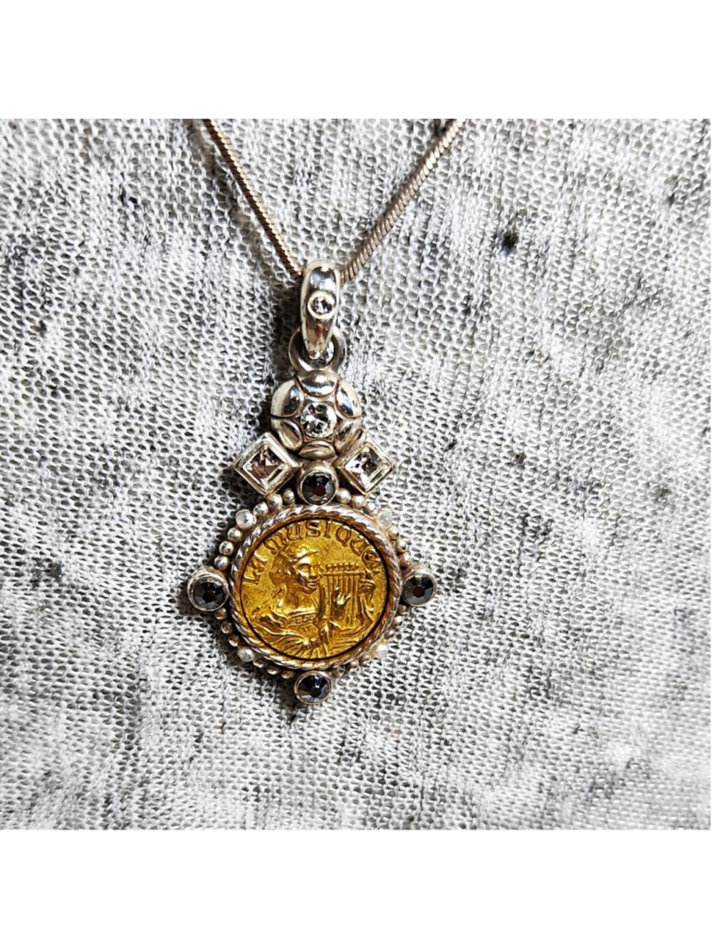 Brighton Snake Chain Necklace Round Coin Pendant Crystals Gold Tone La Mystique